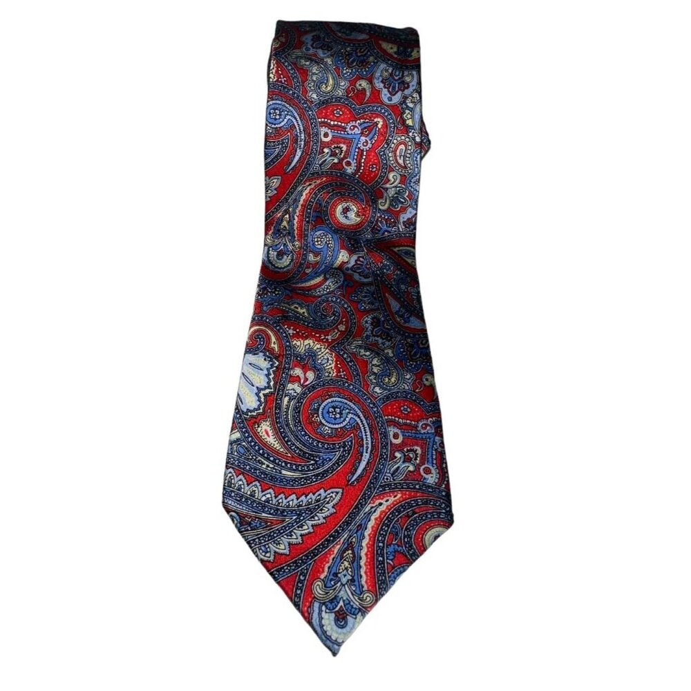 True Forum Mens 100% Silk Handmade Tie Red Blue Paisley